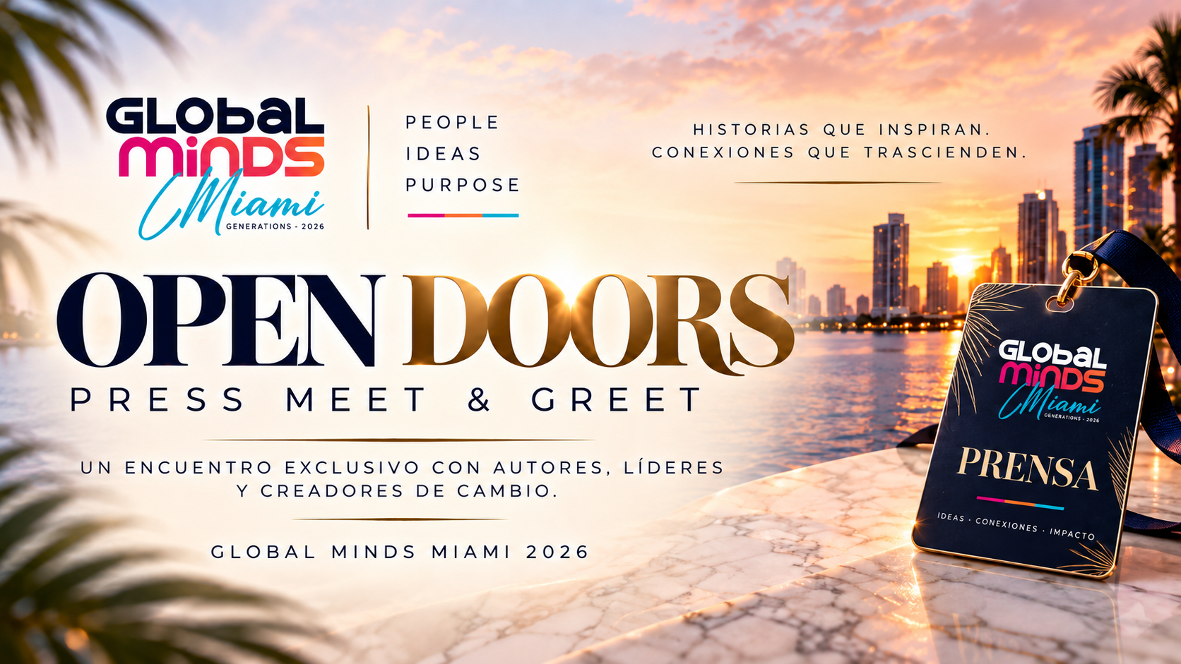Arte oficial de Global Minds - Open Doors Press Meet & Greet, Global Minds Miami 2026